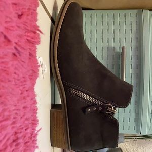 Suede low heel ankle boots